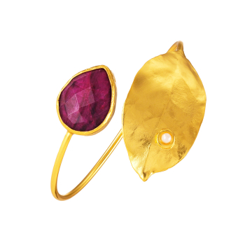 Bangle made from brass, goldplated, Ruby
